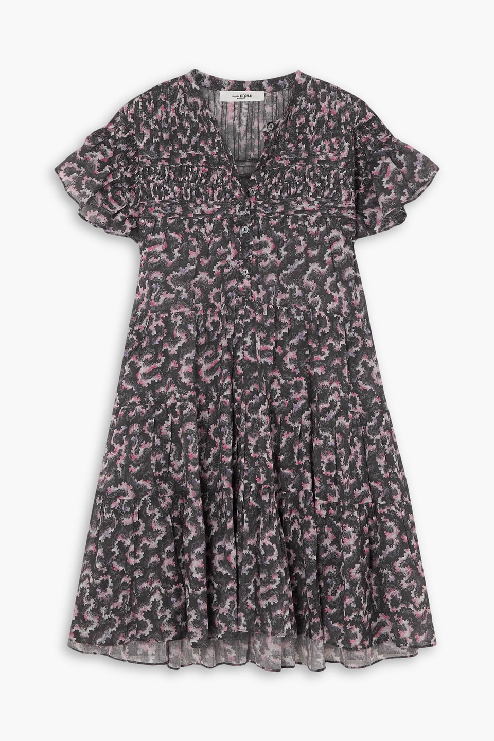 Isabel Marant Étoile Lanikazi Tiered Ruffled Printed Organic Cotton-poplin Mini Dress In Charcoal