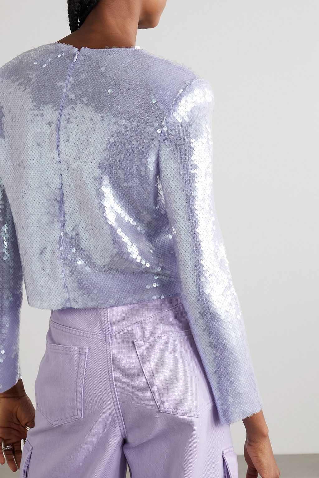 SELF-PORTRAIT Sequined stretch-mesh top