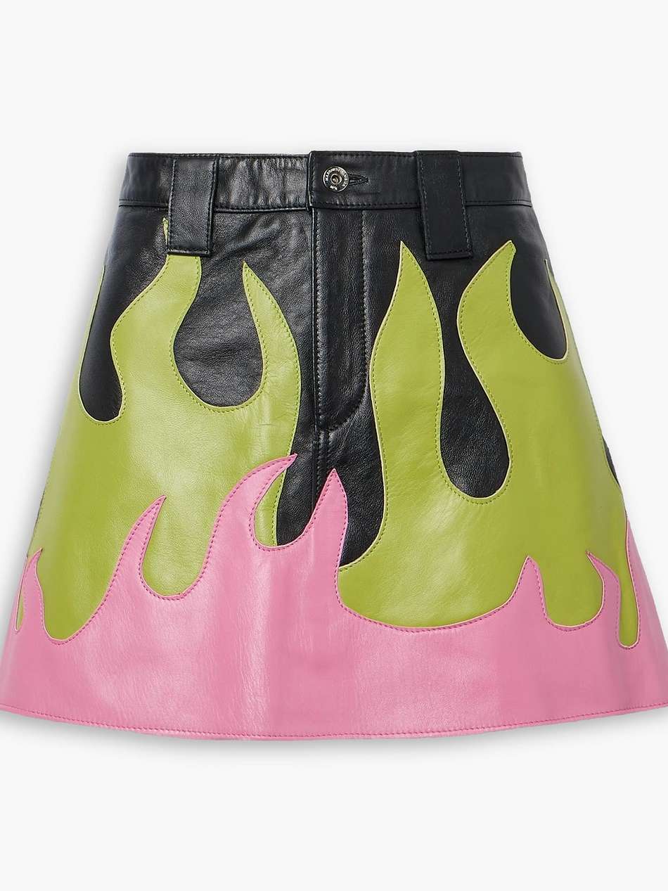 paneled leather mini skirt