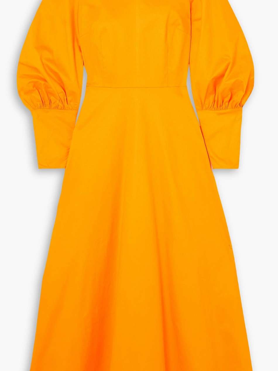 rebecca gathered cotton-blend twill midi dress