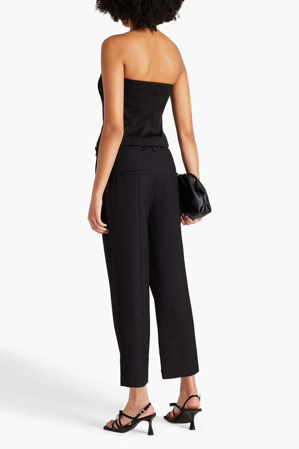 Tibi Cropped Grain De Poudre Wool Tapered Pants In Black