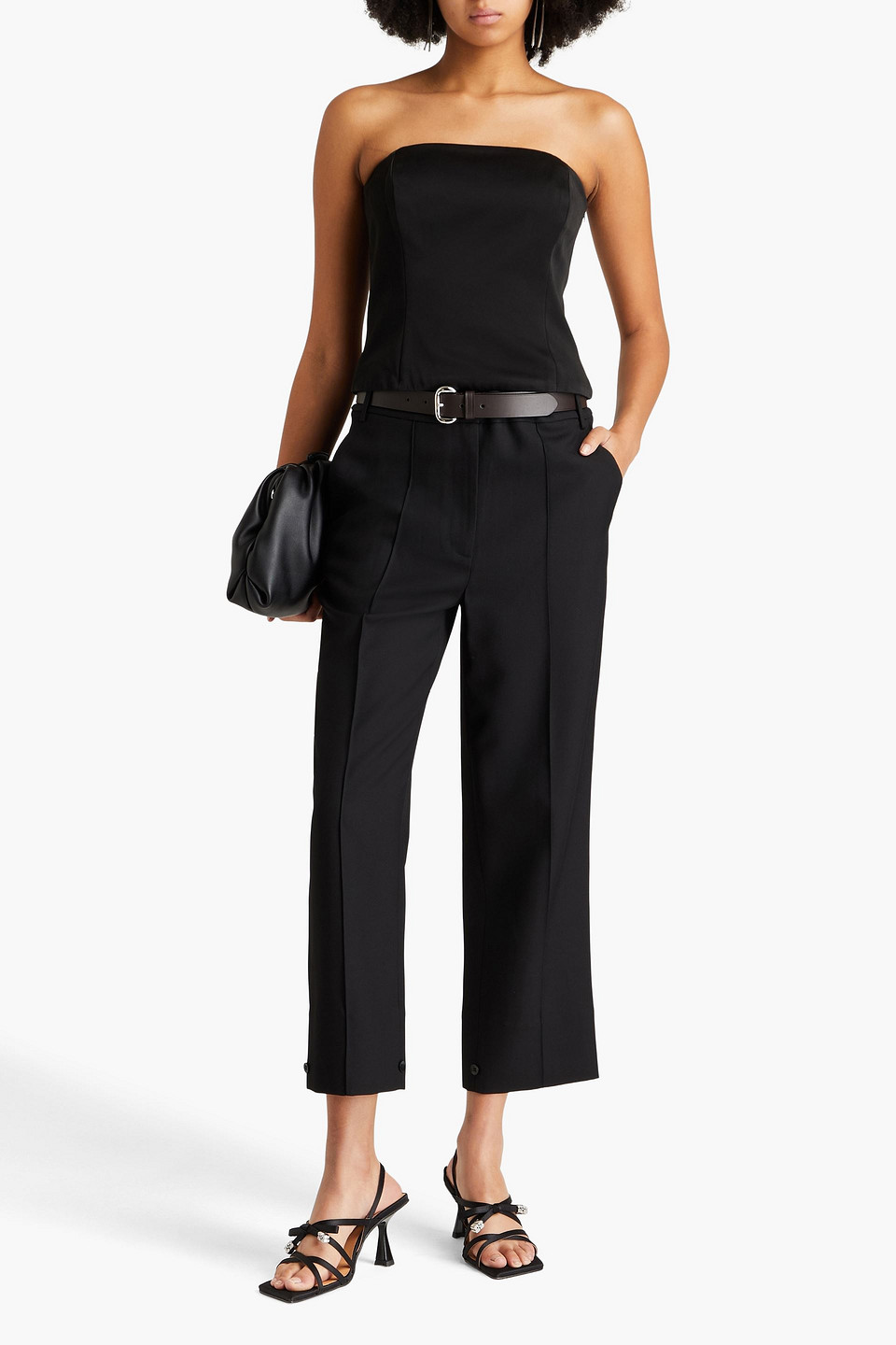 Tibi Cropped Grain De Poudre Wool Tapered Pants In Black