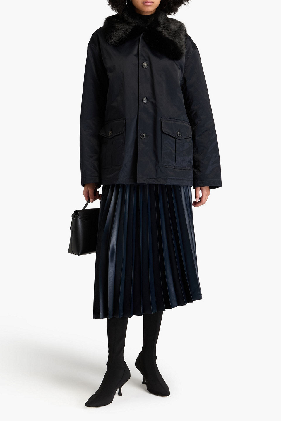 Nili Lotan Blaise Faux Fur-trimmed Shell Parka In Nachtblau