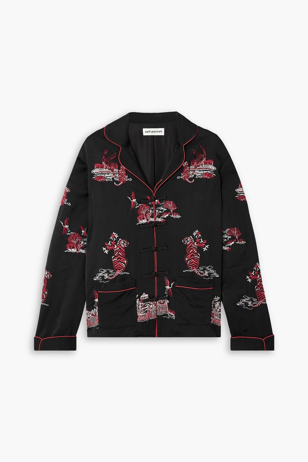Embroidered satin crepe shirt black UK 6