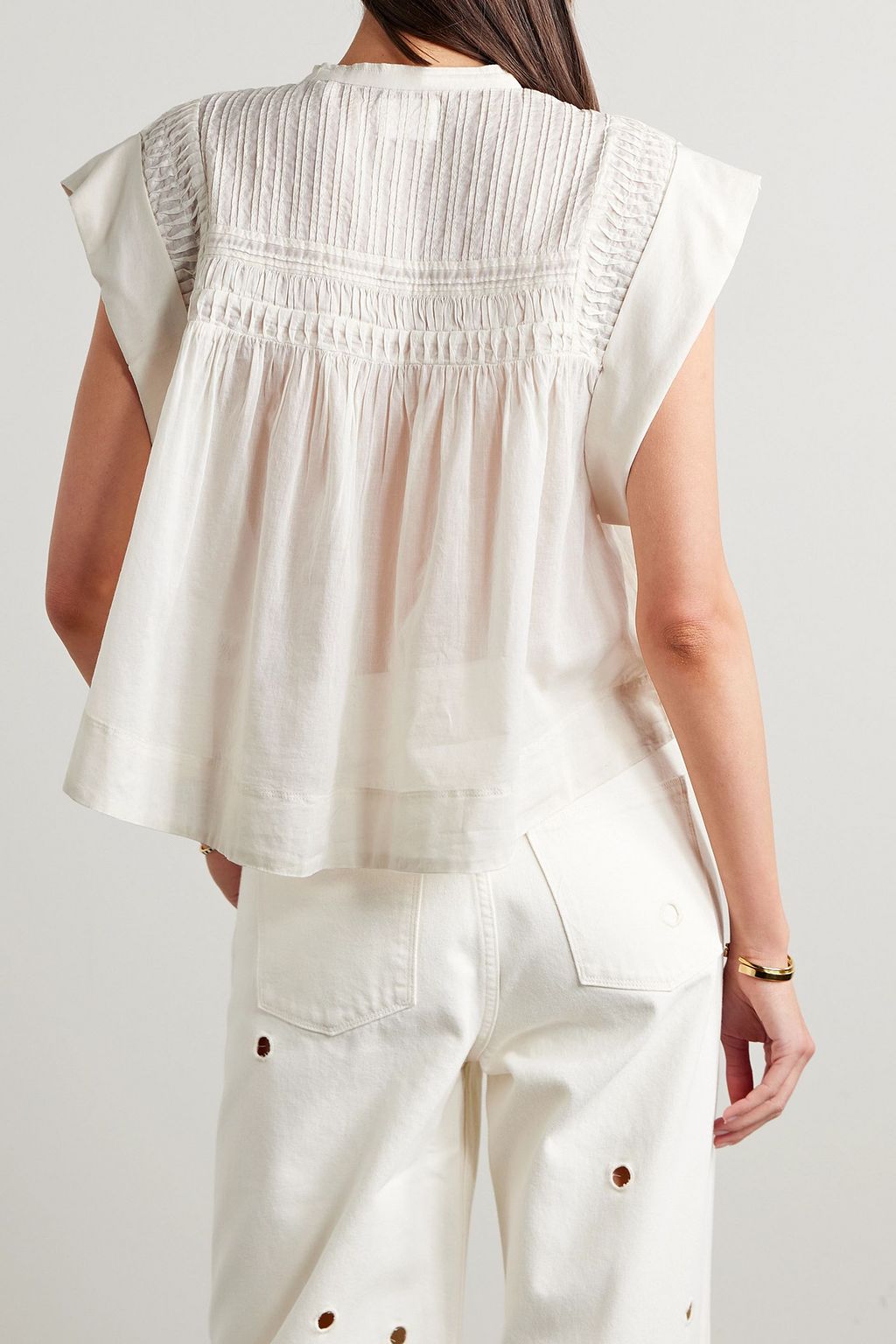 MARANT ÉTOILE Leaza pintucked cotton-voile blouse