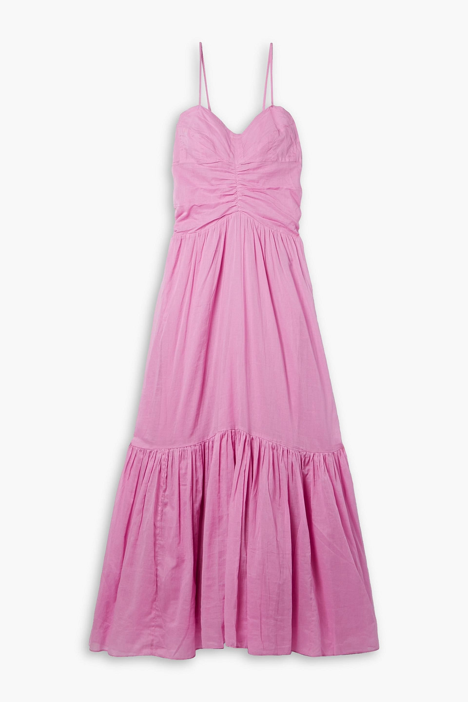 Shop Isabel Marant Étoile Giana Ruched Tiered Cotton-voile Maxi Dress In Pink