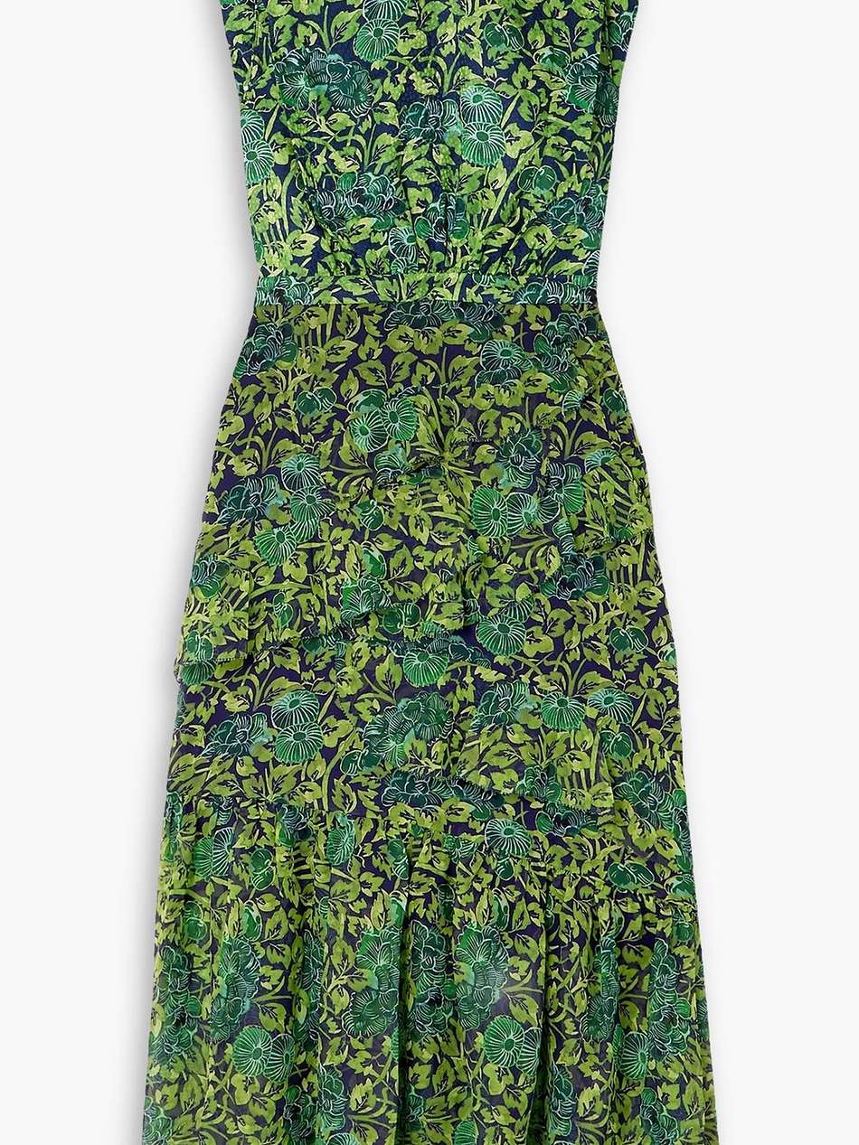 fleur ruffled printed silk midi dress