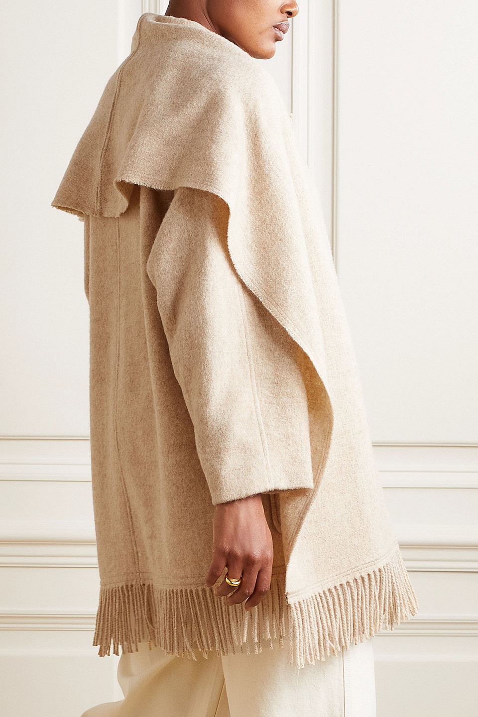 ISABEL MARANT ÉTOILE FATY DRAPED FRINGED WOOL-BLEND COAT