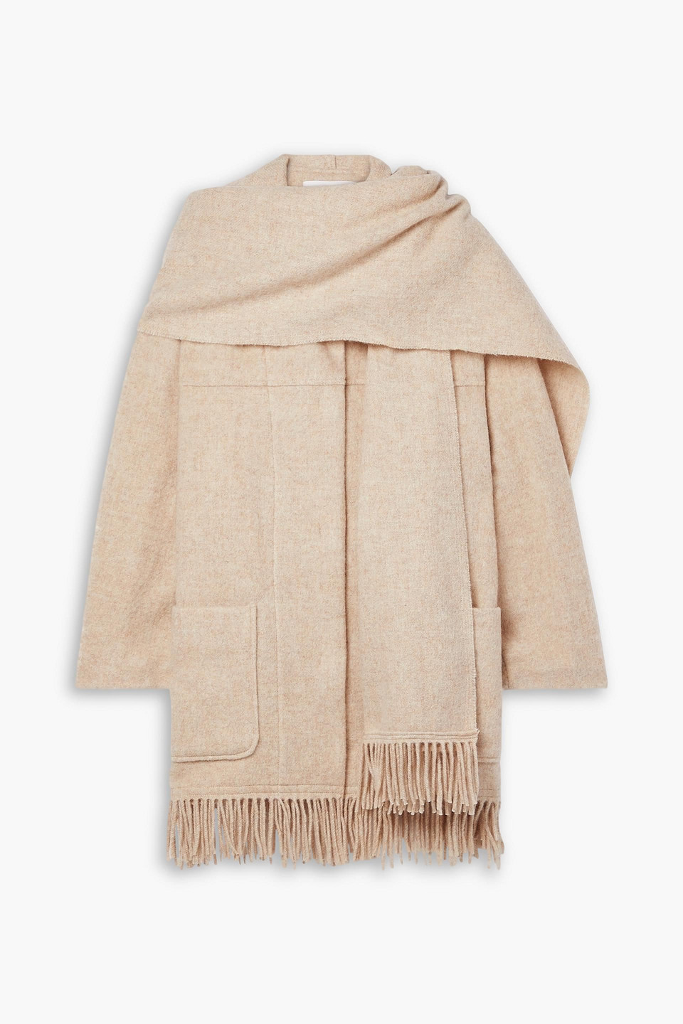 Isabel Marant Étoile Faty Draped Fringed Wool-blend Coat In Beige