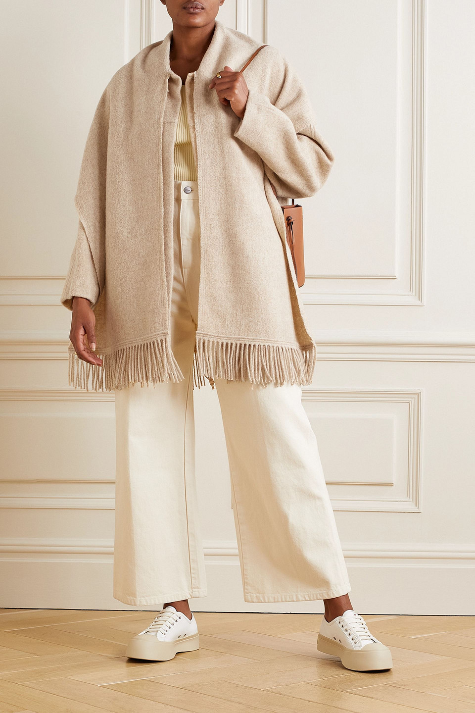 ISABEL MARANT ÉTOILE FATY DRAPED FRINGED WOOL-BLEND COAT