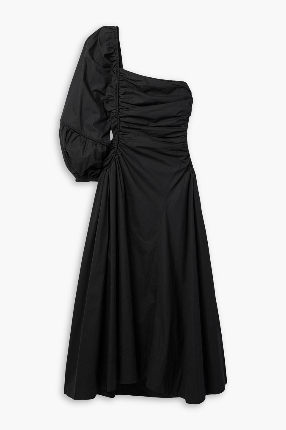 Ulla Johnson Fiorella One-shoulder Gathered Cotton-poplin Midi Dress In Noir