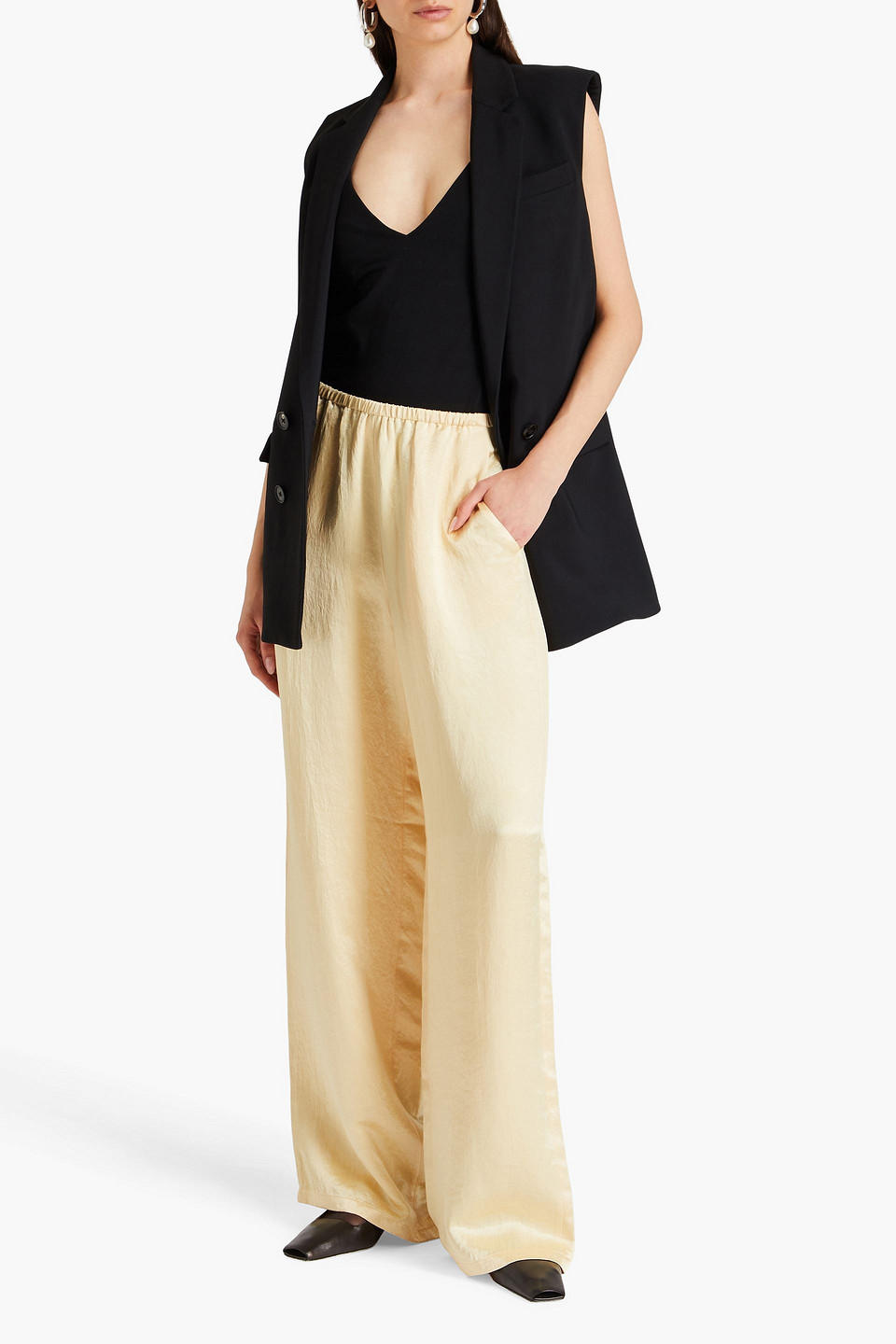 Tibi Satin-twill Wide-leg Pants In Yellow