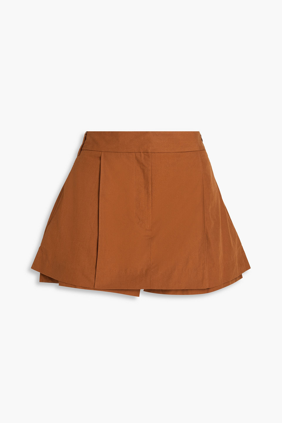 Tibi Pleated Cotton-sateen Mini Skirt In Brown
