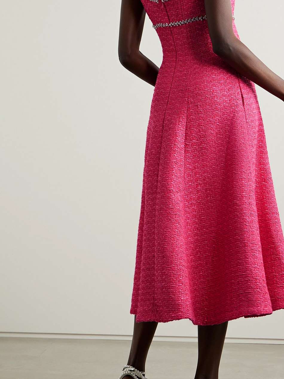 crystal-embellished bouclé-tweed midi dress