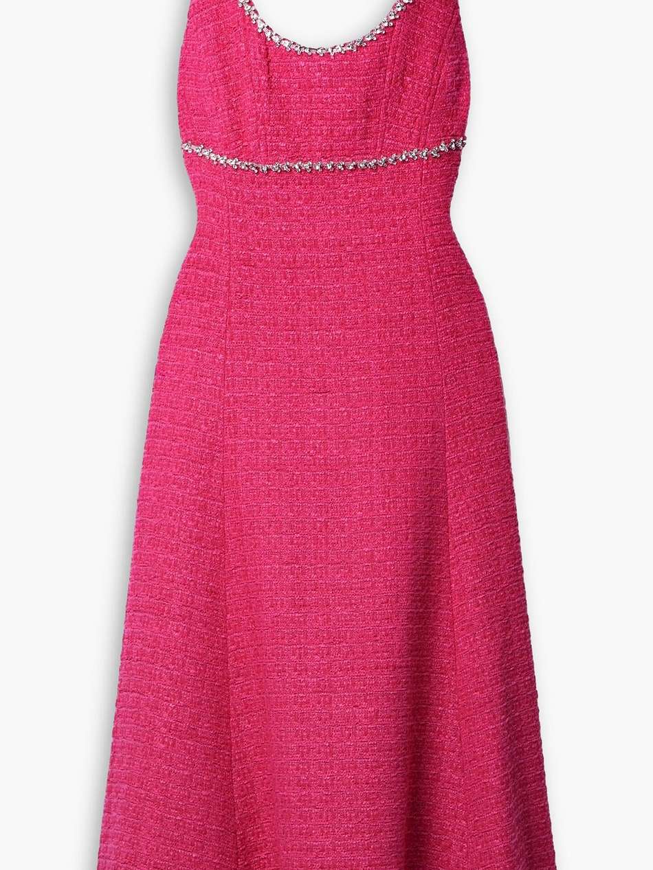 crystal-embellished bouclé-tweed midi dress