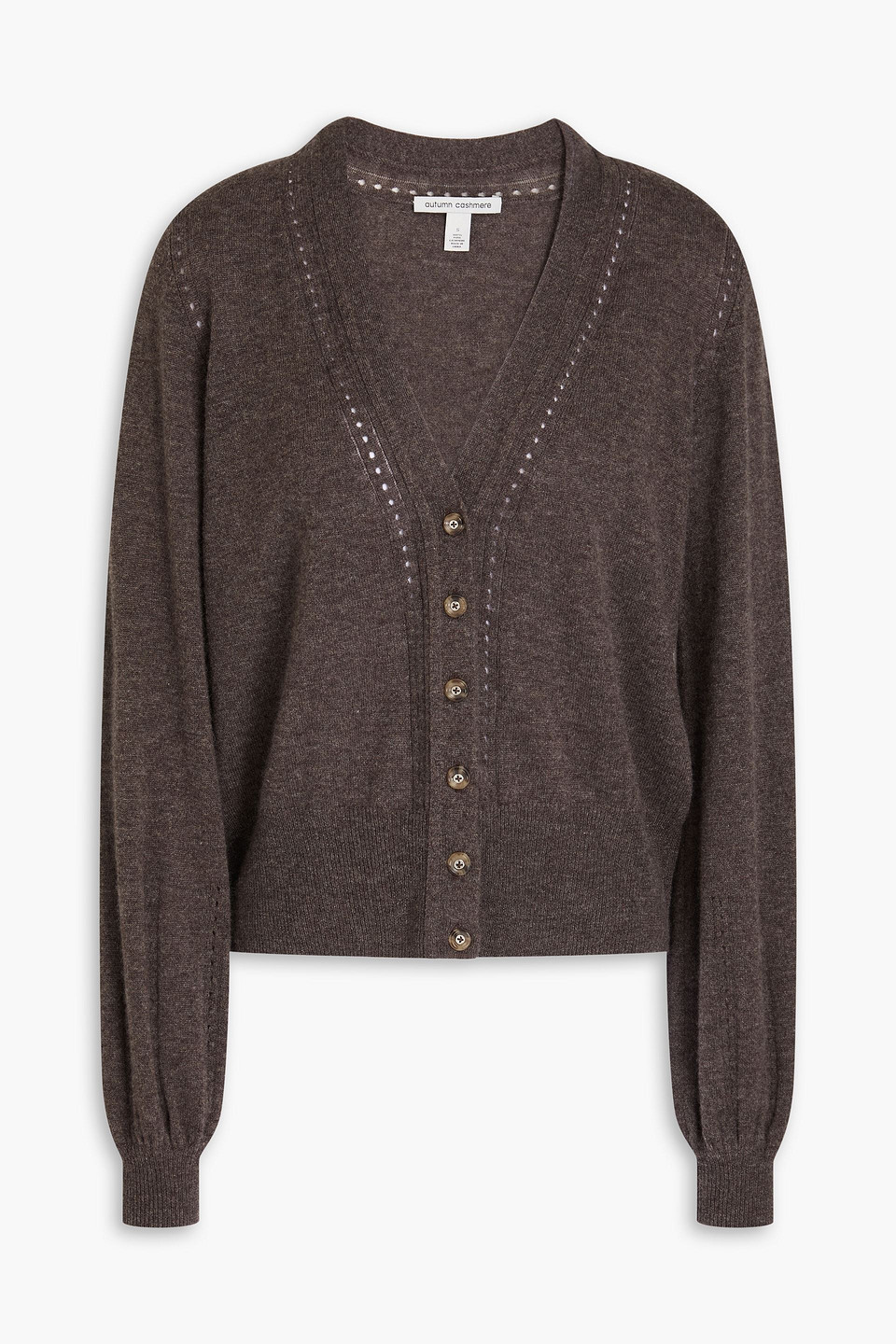Autumn Cashmere Pointelle-trimmed Cashmere Cardigan In Dark Brown