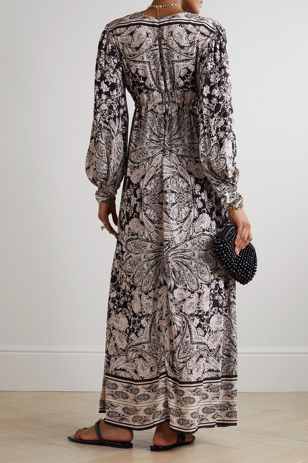 EVARAE Ares tie-detailed printed crepe de chine maxi dress