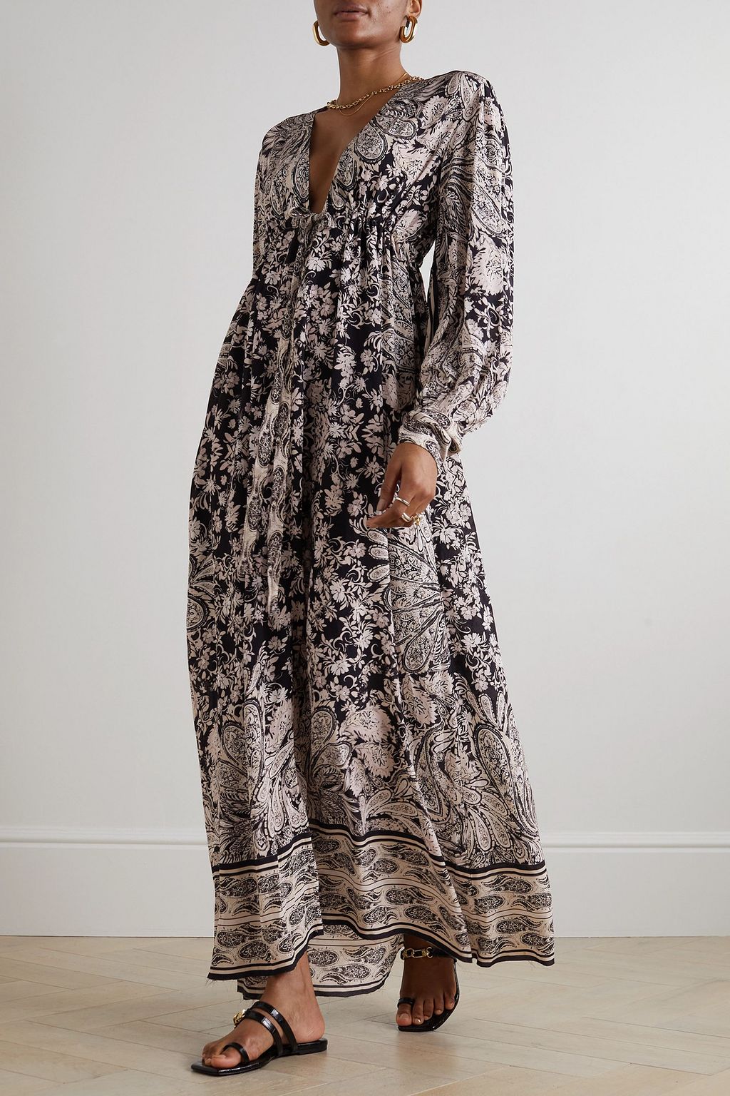 EVARAE Ares tie-detailed printed crepe de chine maxi dress