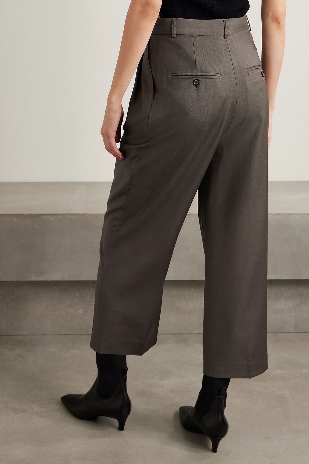 TOTEME Cropped pleated wool straight-leg pants
