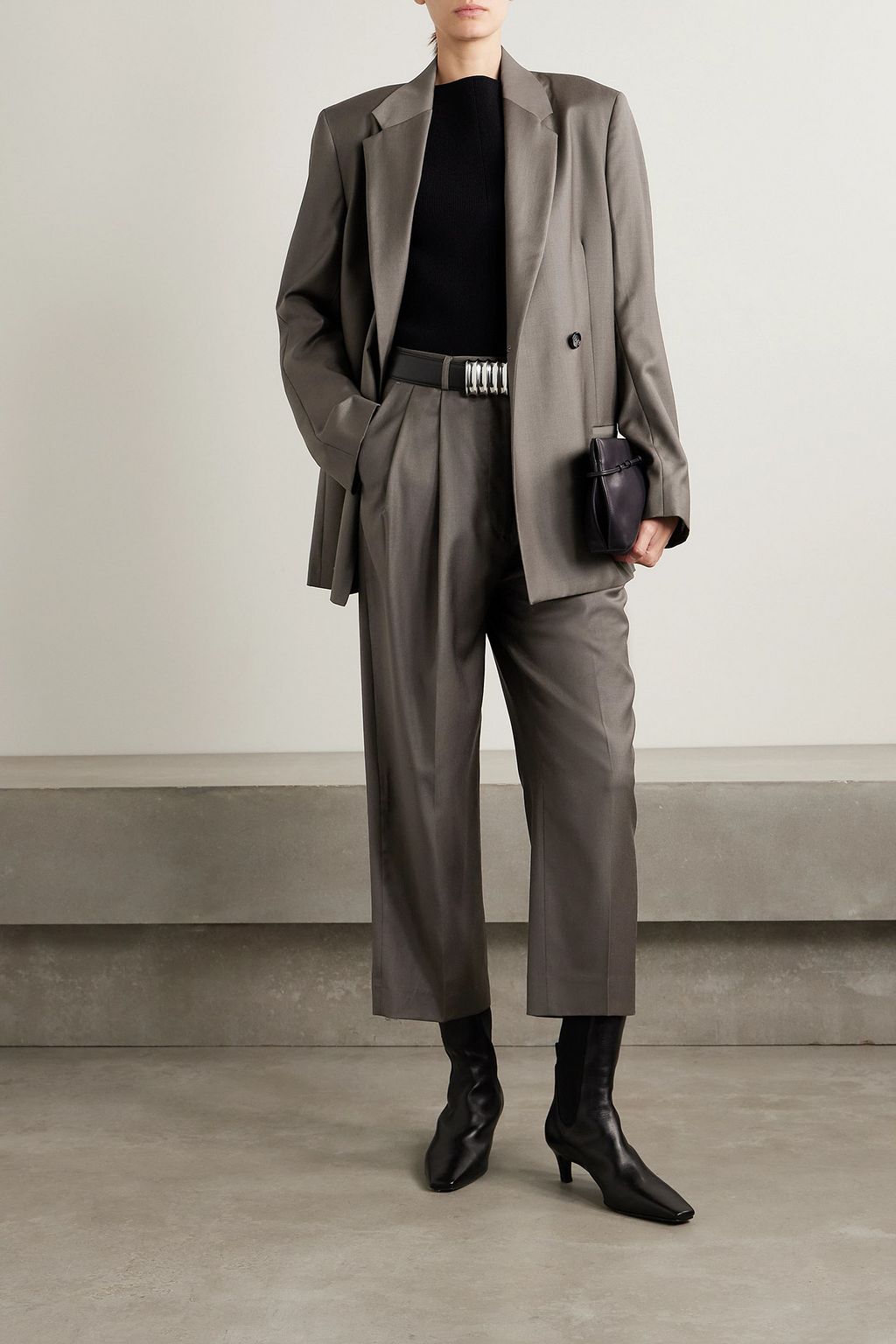 TOTEME Cropped pleated wool straight-leg pants