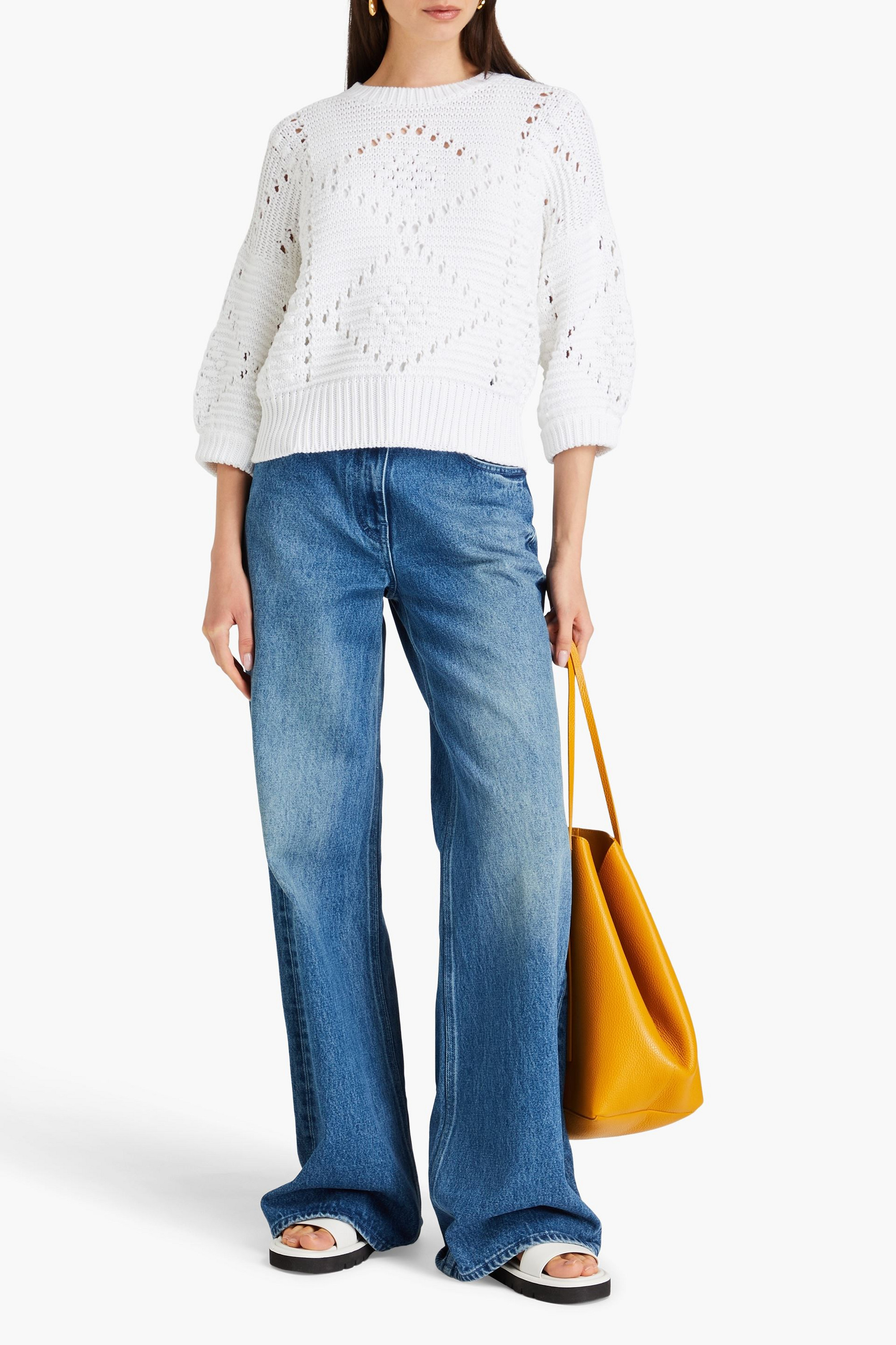 COTTON BY AUTUMN CASHMERE Pointelle-knit cotton sweater