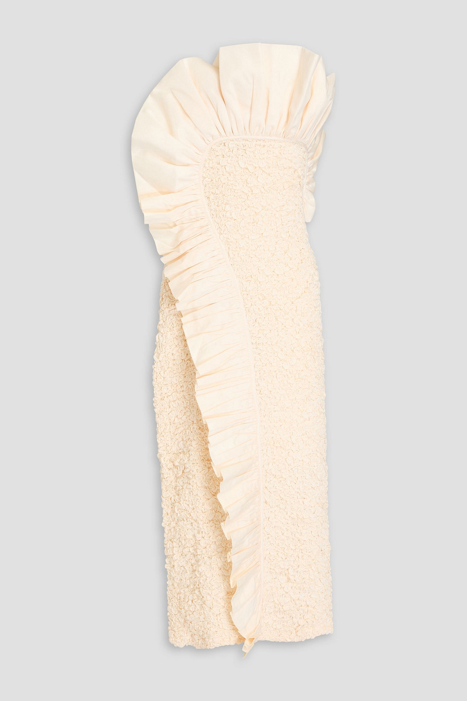 Mara Hoffman Kana Strapless Ruffled Cotton-twill And Popcorn Midi Dress In Cream