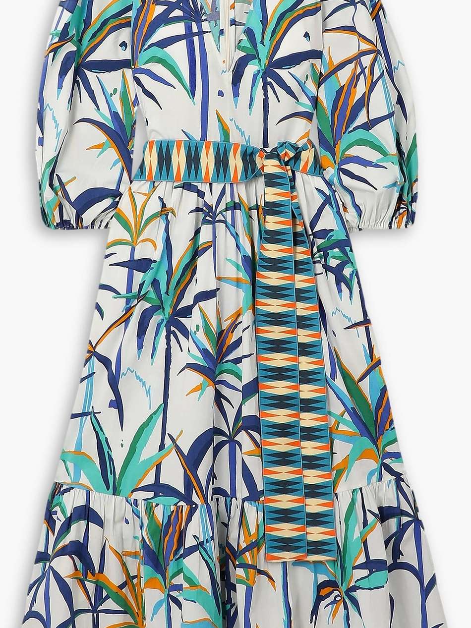 loretta belted printed cotton-poplin midi dress