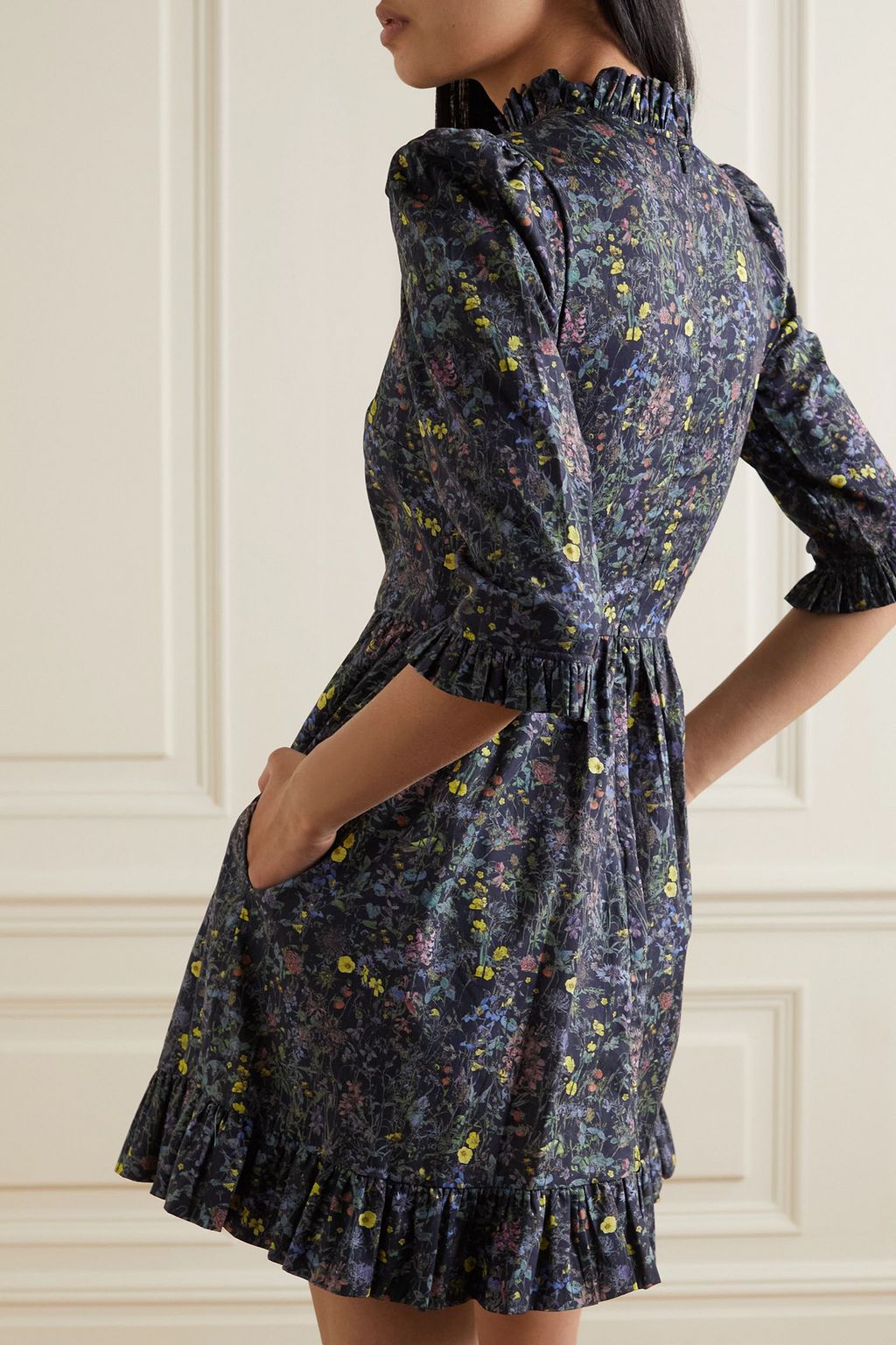 O PIONEERS Clara ruffled floral-print cotton-poplin mini dress