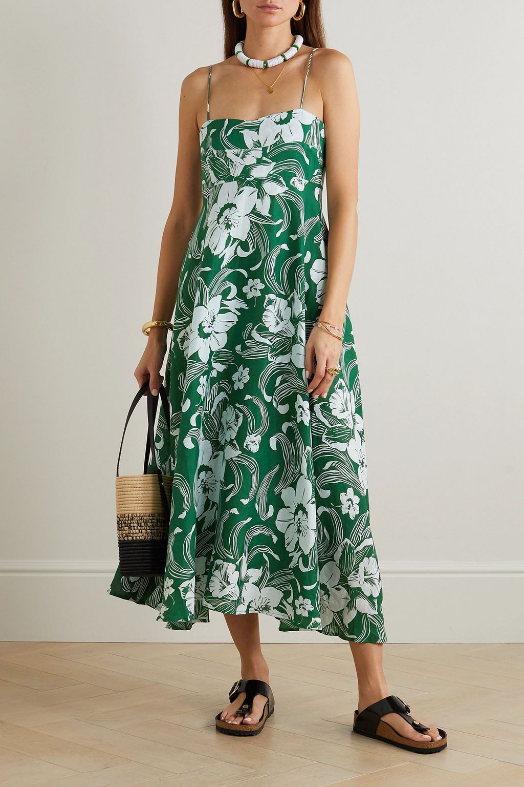 FAITHFULL Alexandre floral-print linen midi dress