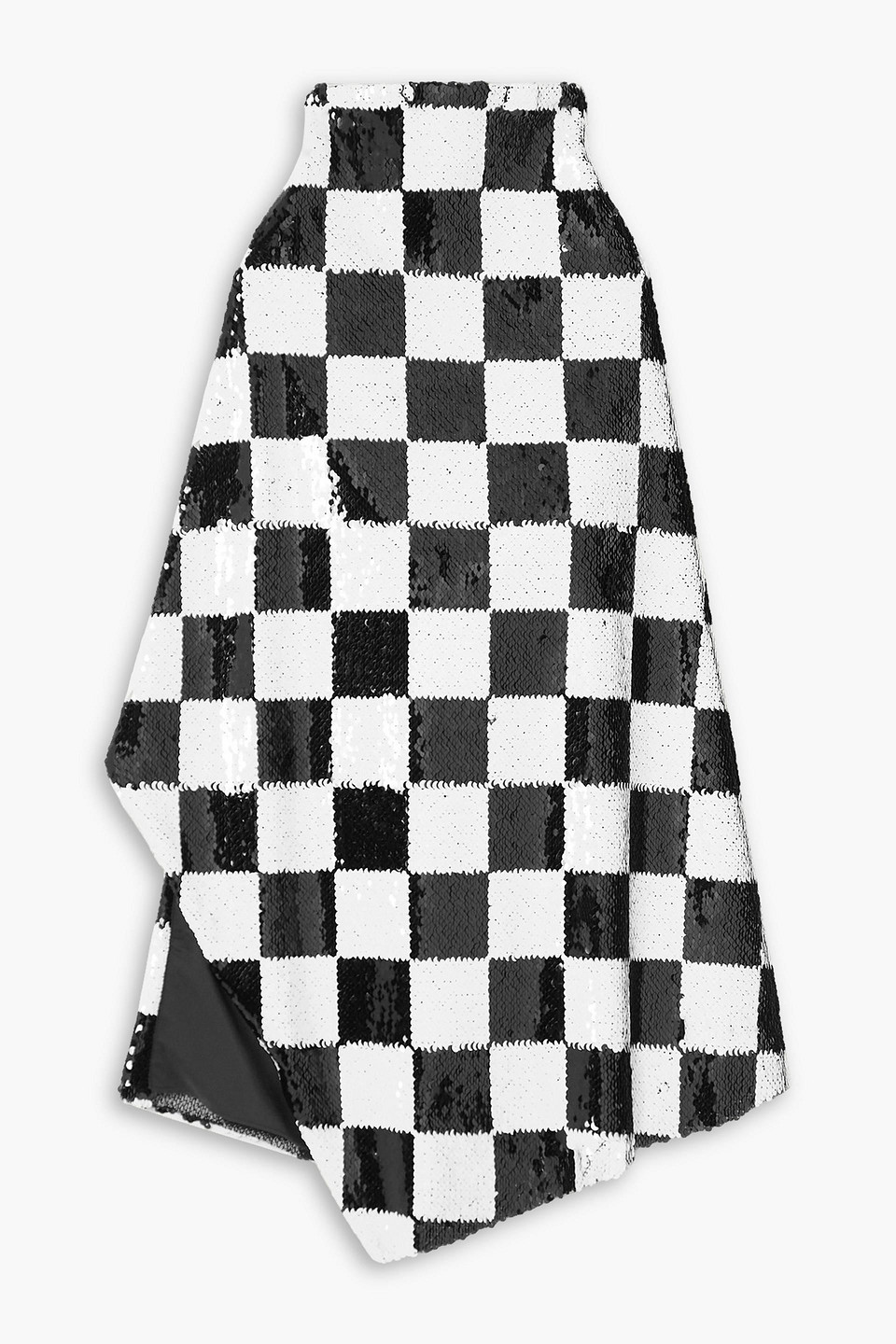 Marques' Almeida Asymmetric Sequined Checked Tulle Halterneck Top In Black