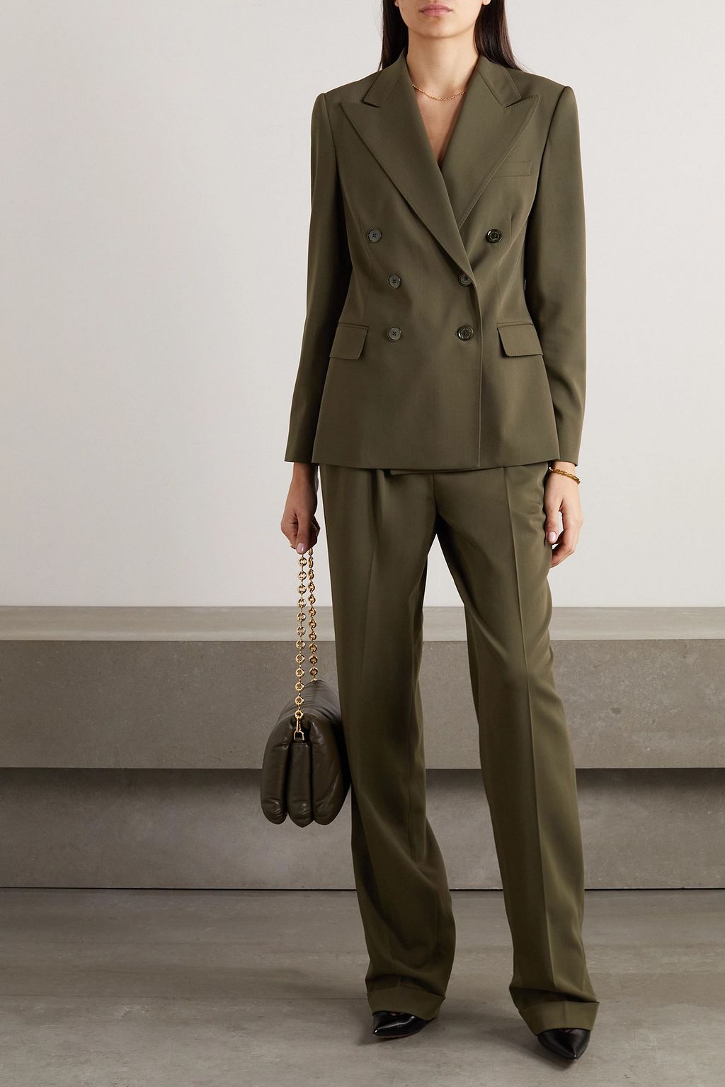 RALPH LAUREN COLLECTION بليزر Charmaine بصفين من الأزرار من صوف غبردين
