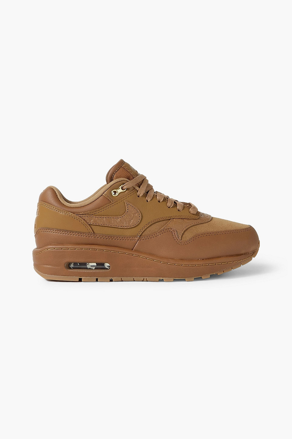 NIKE AIR MAX 1 SUEDE AND CROC EFFECT-TRIMMED LEATHER SNEAKERS