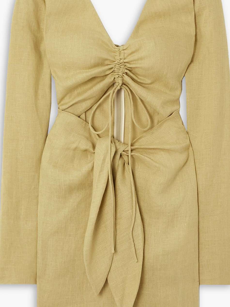lace-up cutout linen mini dress