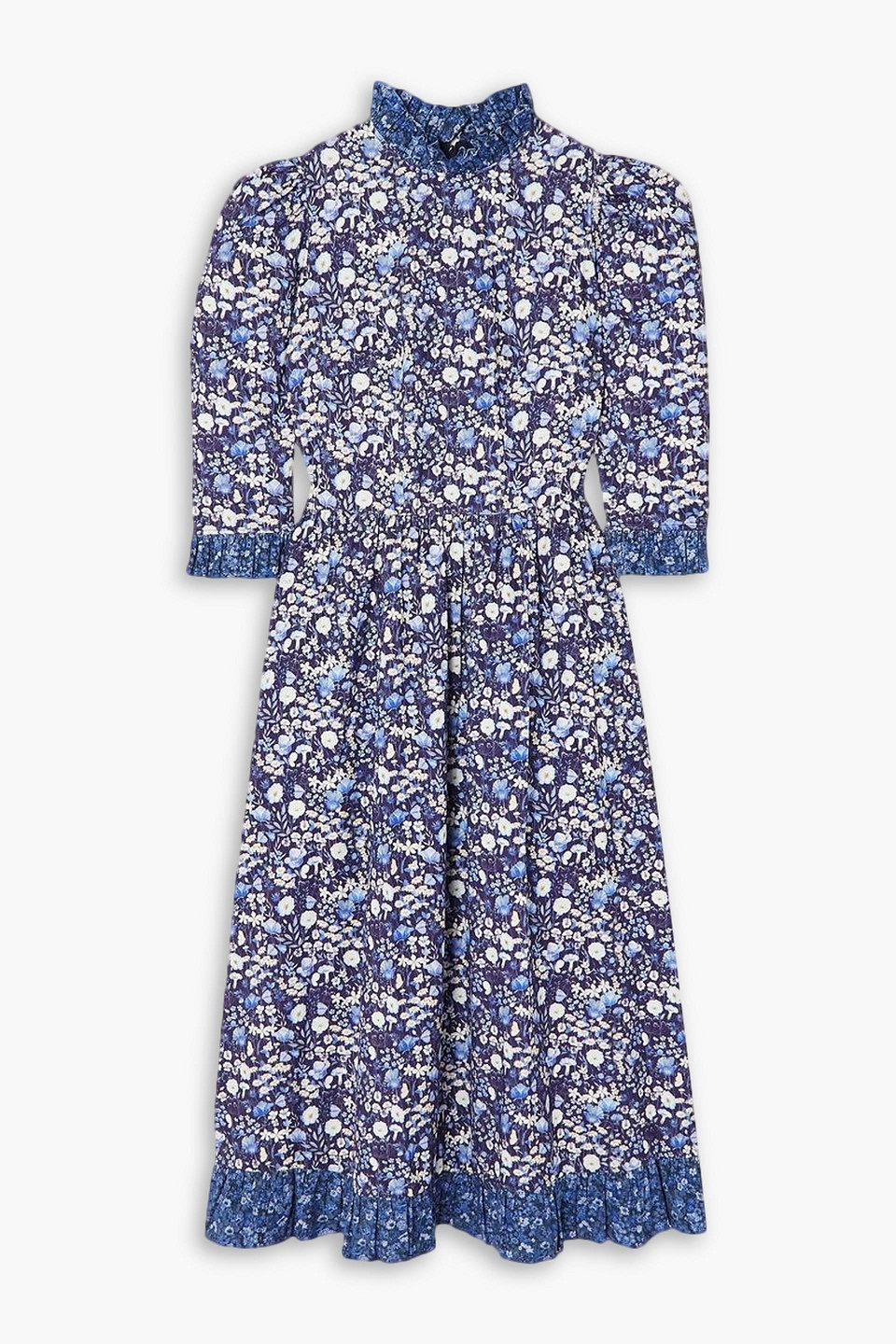 O PIONEERS CLARA RUFFLED FLORAL-PRINT COTTON-CORDUROY MIDI DRESS