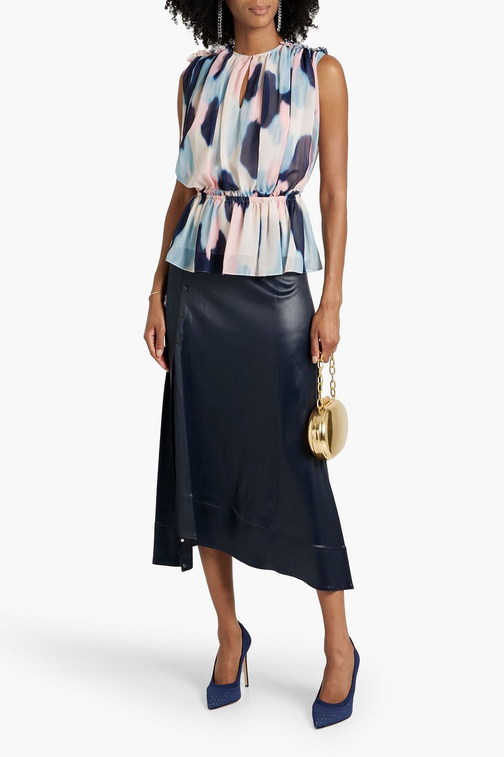 ALTUZARRA Gathered printed georgette blouse
