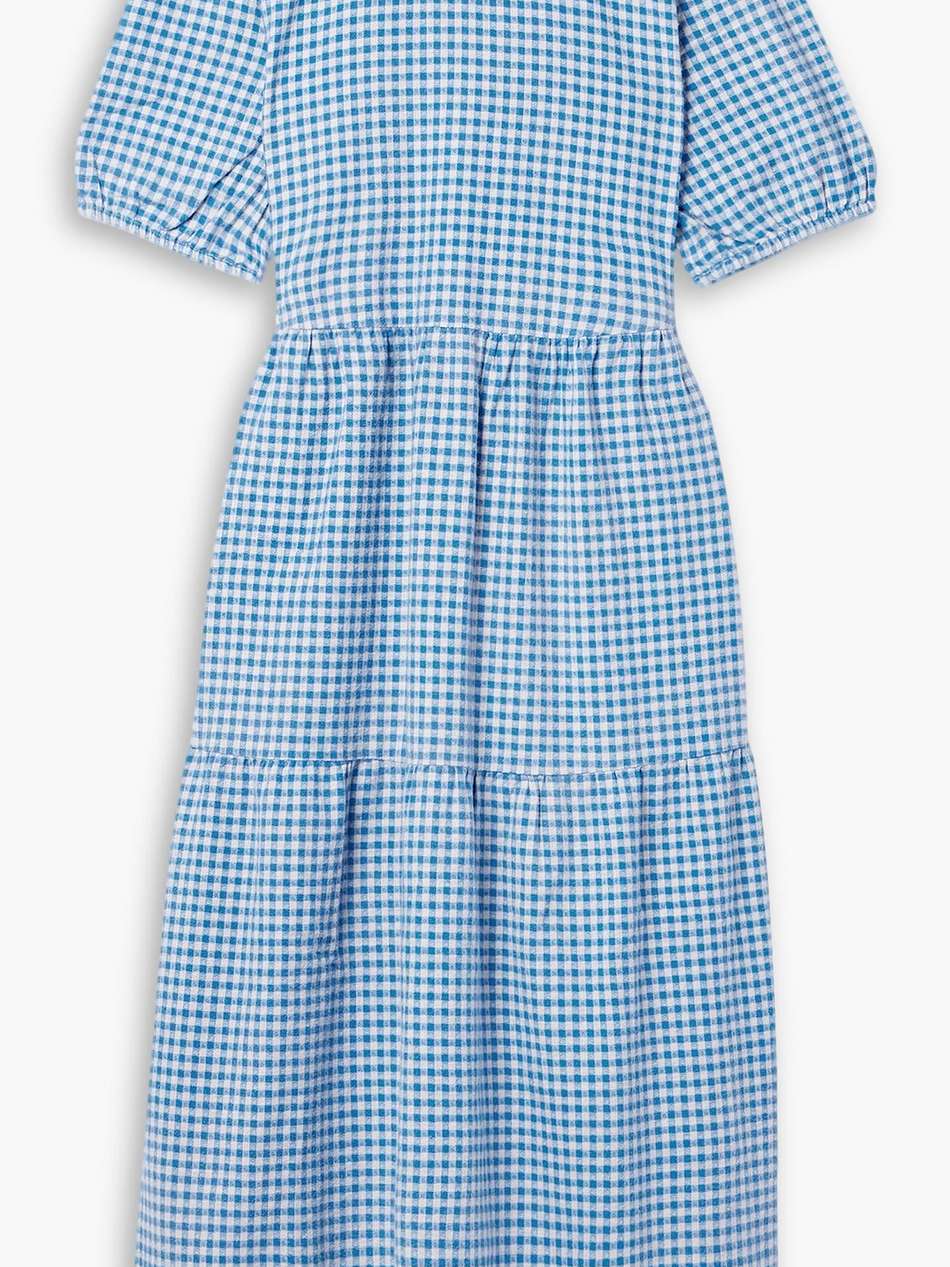 tiered gingham cotton midi dress