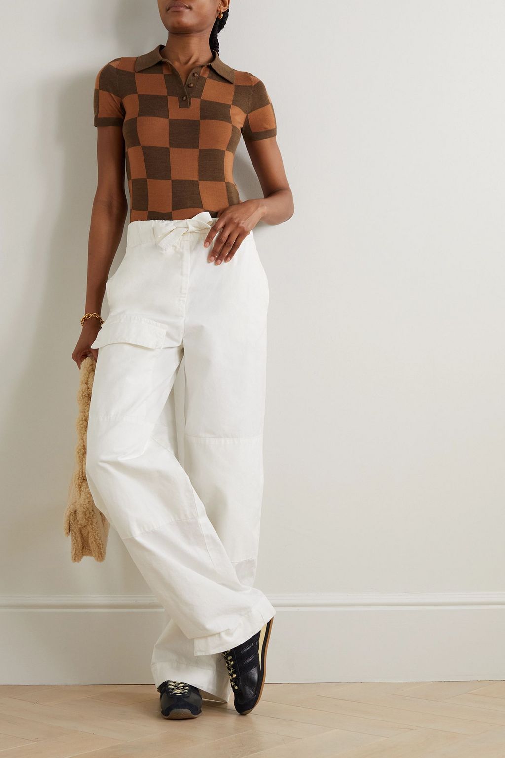 NANUSHKA Hatti checked merino wool polo sweater