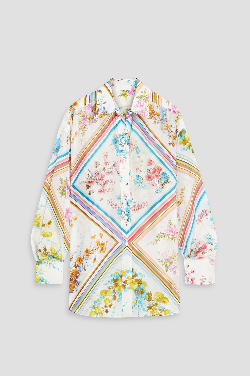 Zimmermann Halcyon Floral Silk Blouse In White