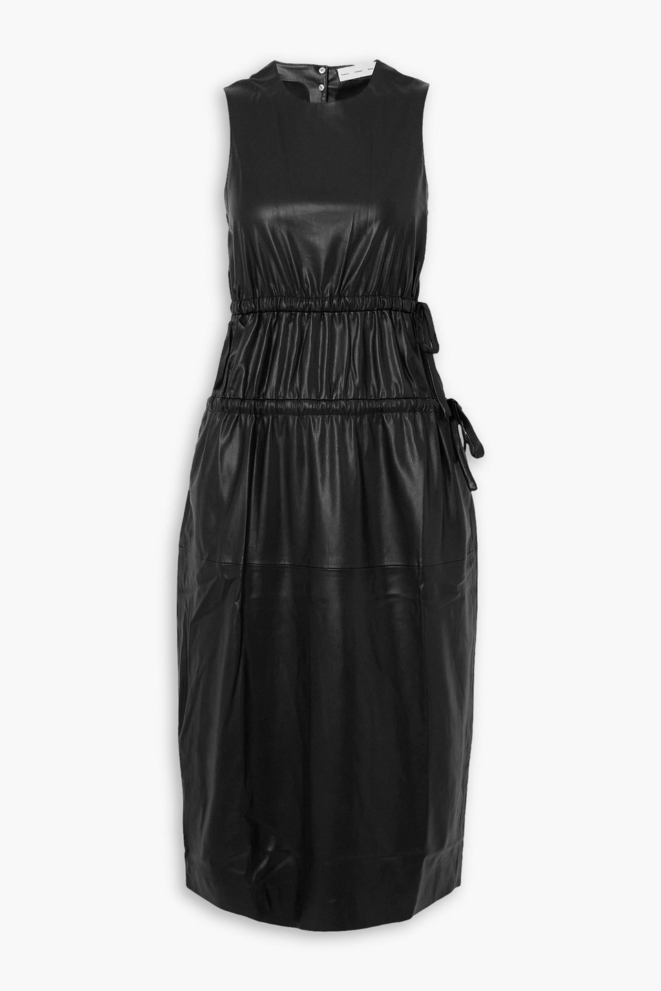Tiered gathered faux leather midi dress