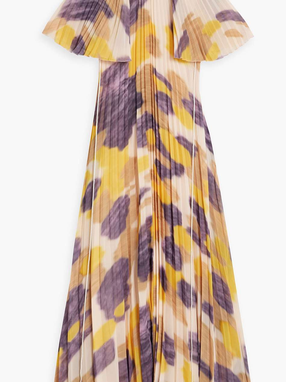 pleated printed chiffon midi dress