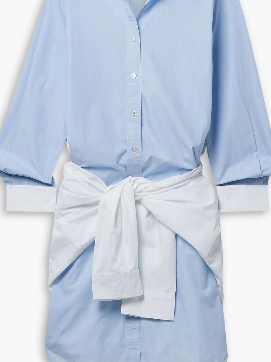 layered tie-front cotton-poplin midi shirt dress