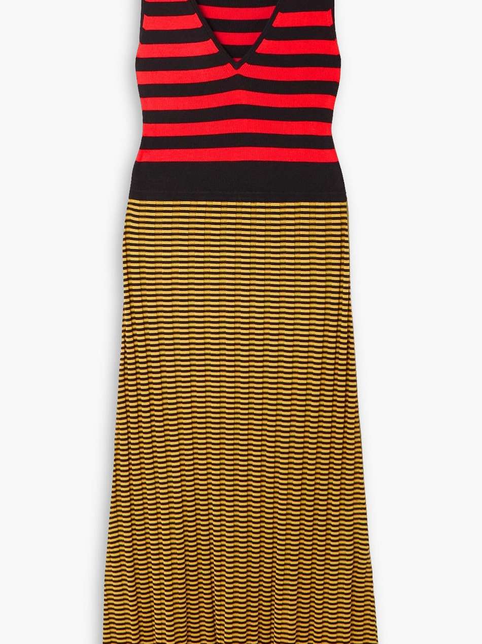striped ribbed-knit midi dress
