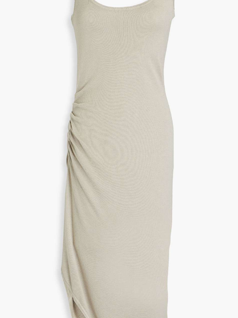 asymmetric ruched knitted midi dress
