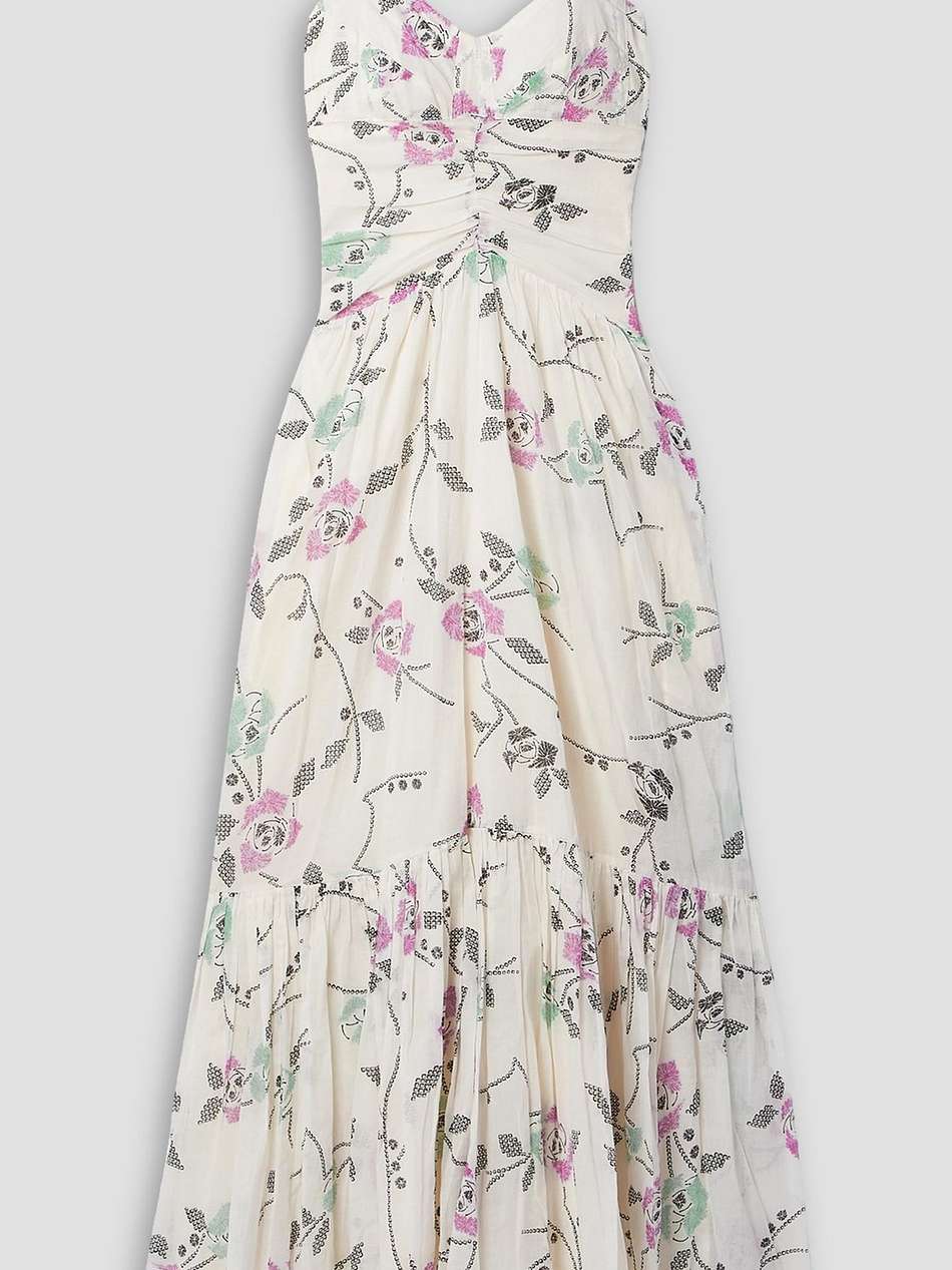 giana ruched tiered floral-print cotton-voile maxi dress