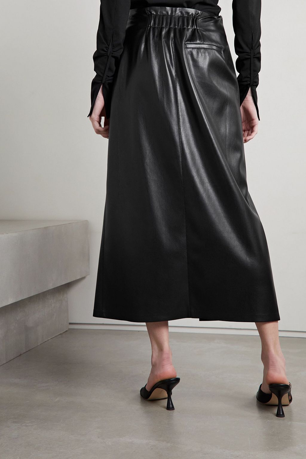 NANUSHKA Amas wrap-effect vegan leather midi skirt