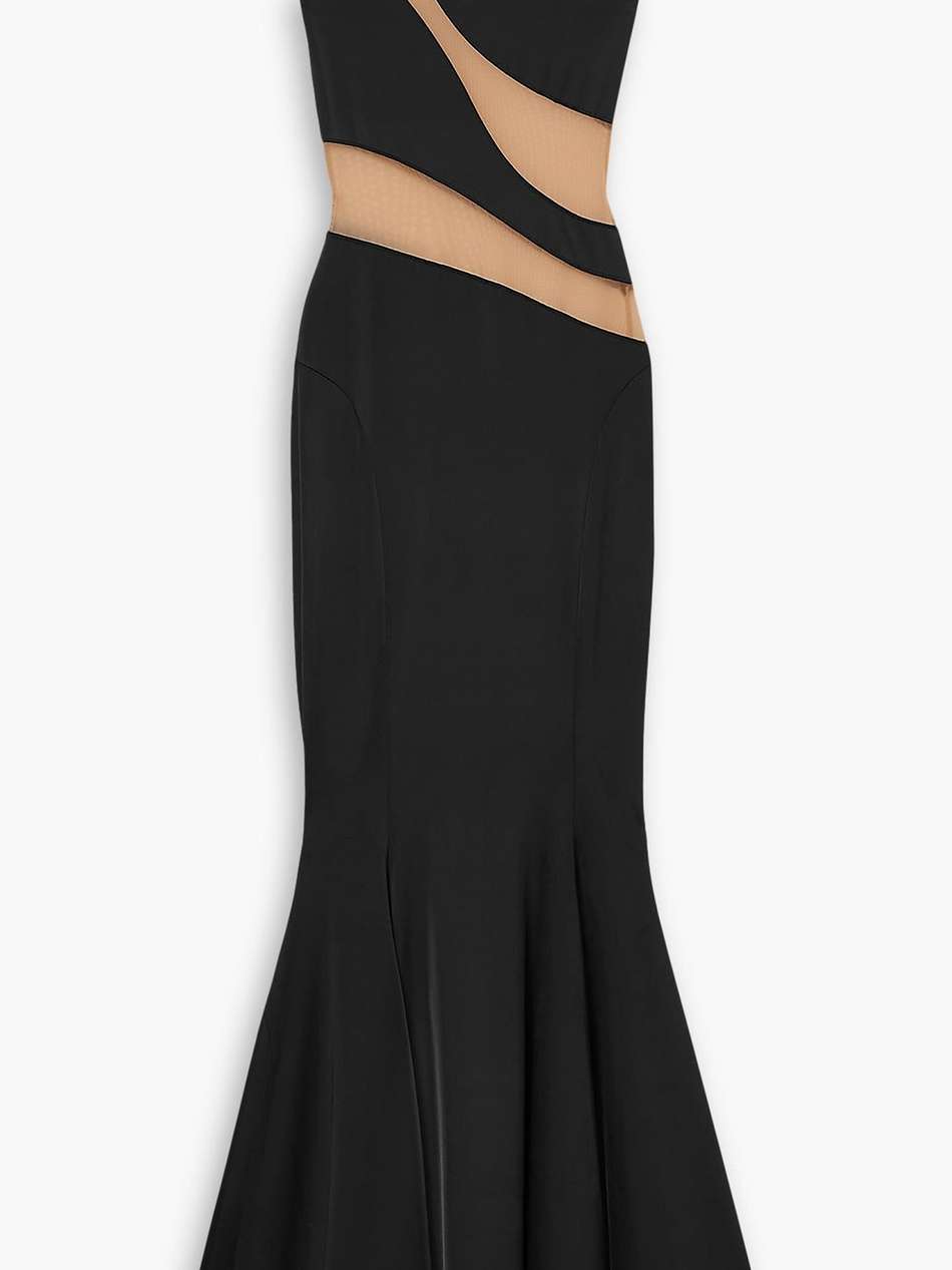 snake one-shoulder mesh-paneled stretch-jersey gown