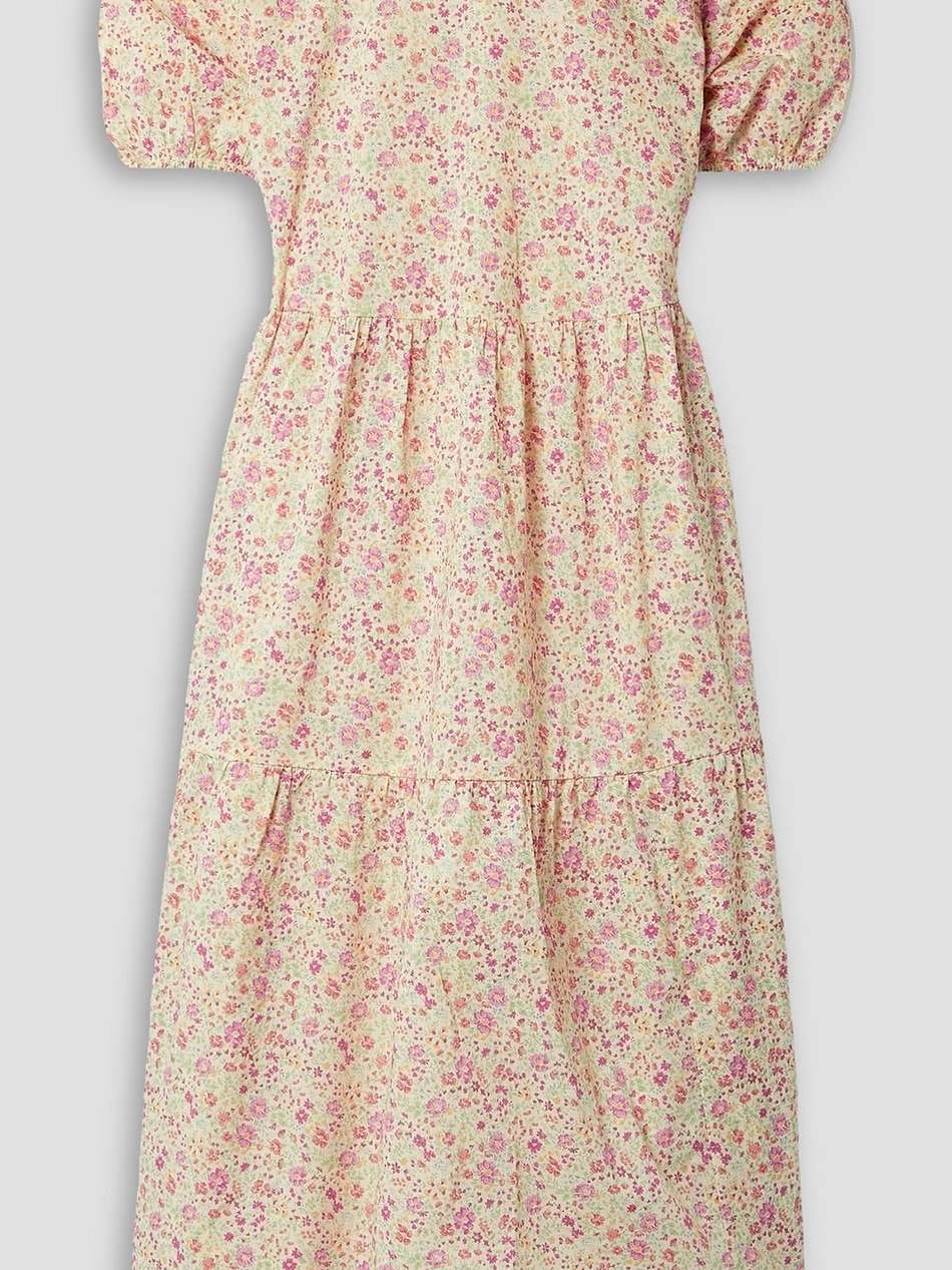 tiered floral-print cotton-voile midi dress