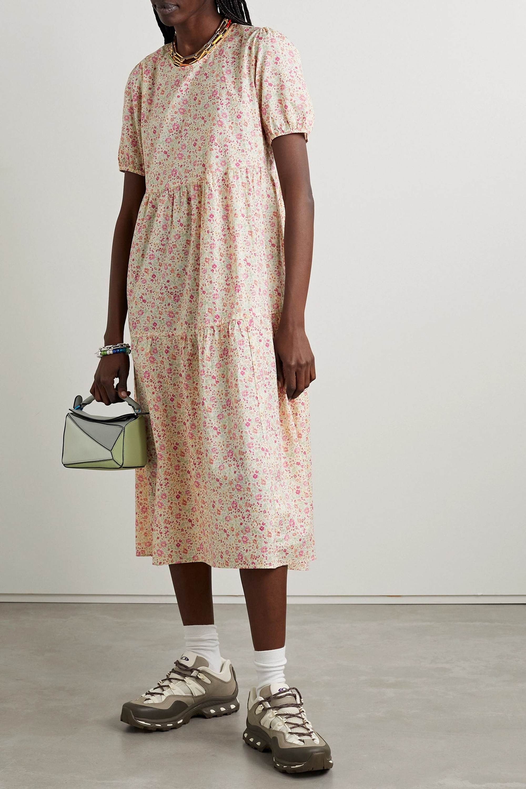 DENIMIST Tiered floral-print cotton-voile midi dress