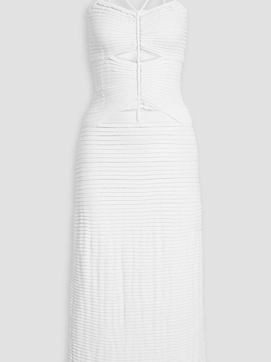 cutout pleated stretch-knit midi dress