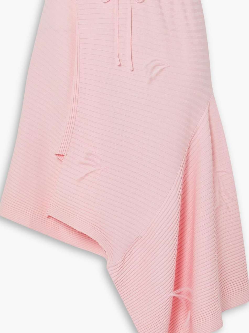 asymmetric feather-embellished ribbed-knit midi skirt
